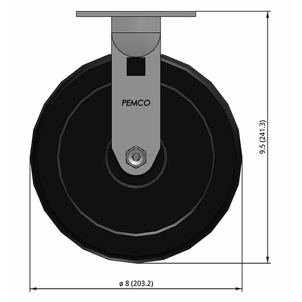 Side view drawing of caster with dimensions